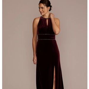 Oleg Cassini Burgundy Velvet Elegant Sheath Maxi Dress‎ Size 14W (Altered)
